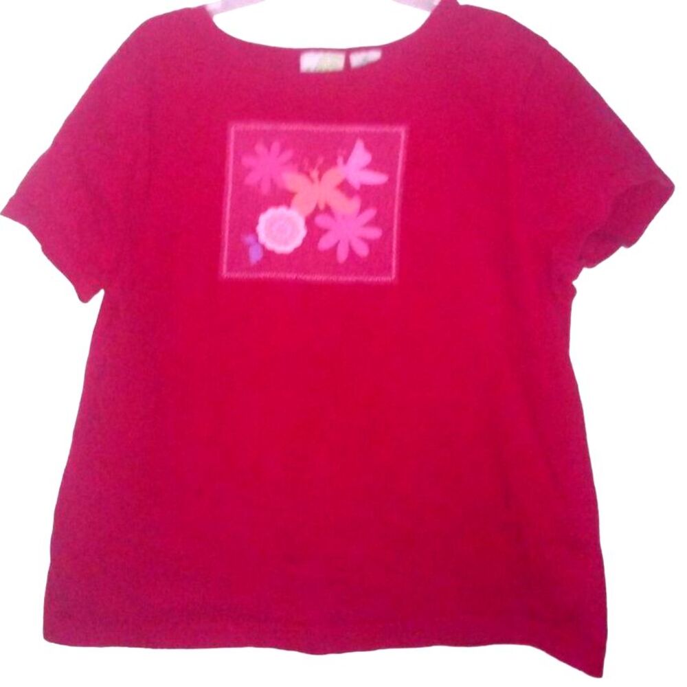 Circo Girl’s X‑Large 14/16 Vintage Red Cotton Floral Butterfly Graphic T‑Shirt